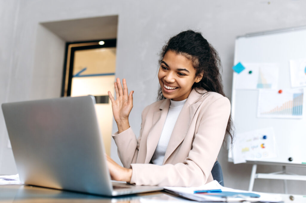 woman african american business freelancer portrait video call